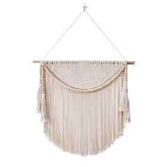 UMEXUS - Tapiz Boho Hecho a Mano con Cuentas de Madera - 70x65 cm