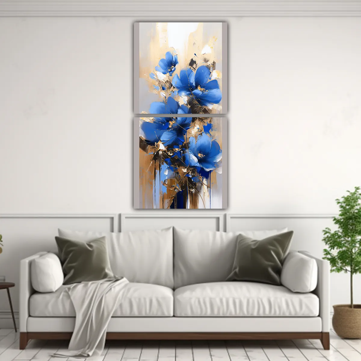 GENERICO - Pintura En Lienzo De Flores En Colores Dorado Y 20x40 Cm