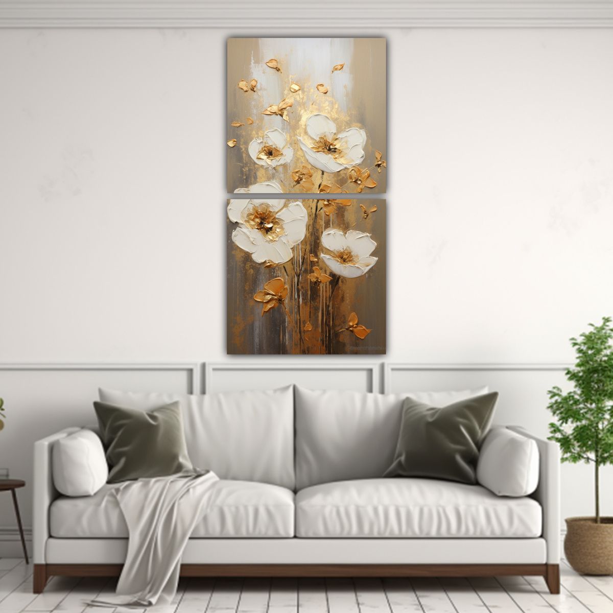 GENERICO - 2 Espectacular Simetría A Gold Colors Flowers 30x60 Cm