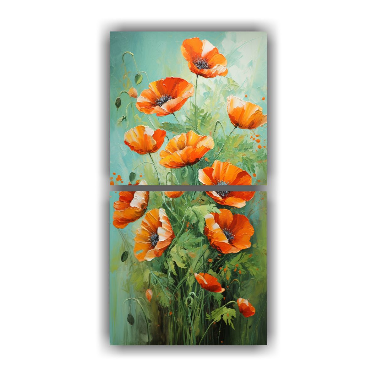 GENERICO - Pintura Abstracta De Flores En Verde Y Naranja 40x80 Cm