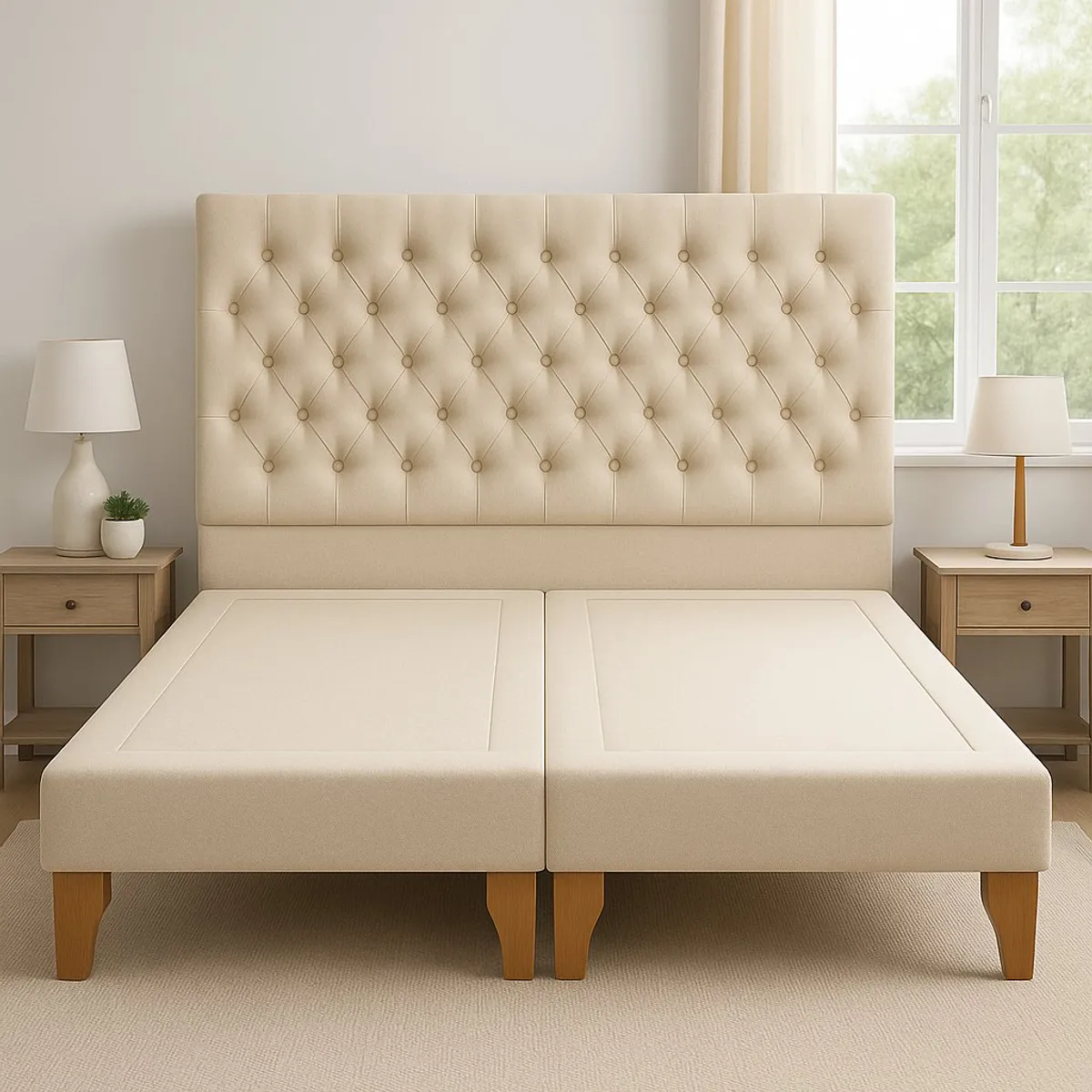 GENERICO - Cama 2 Plazas Modelo Capitone Crudo