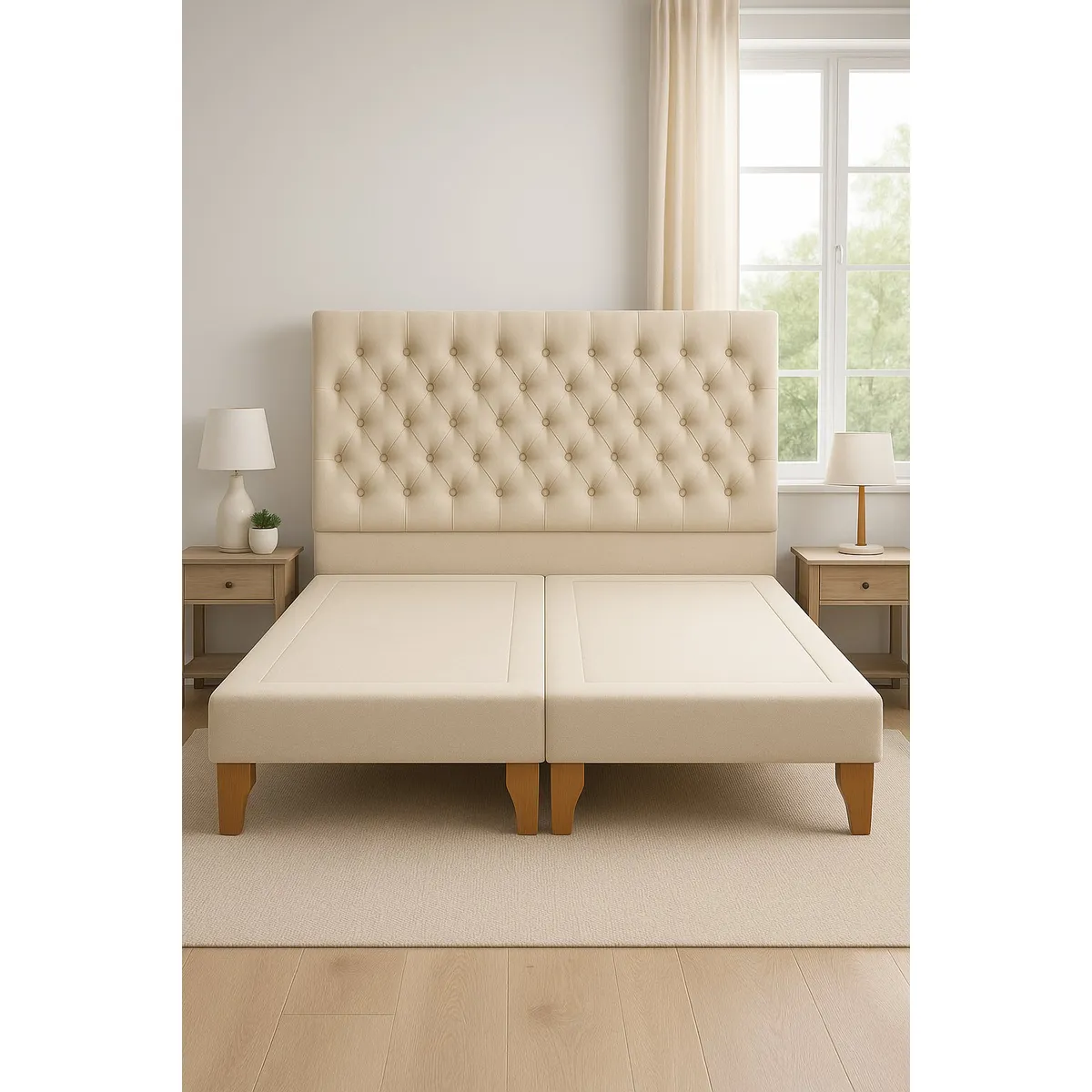 GENERICO - Cama 2 Plazas Modelo Capitone Crudo