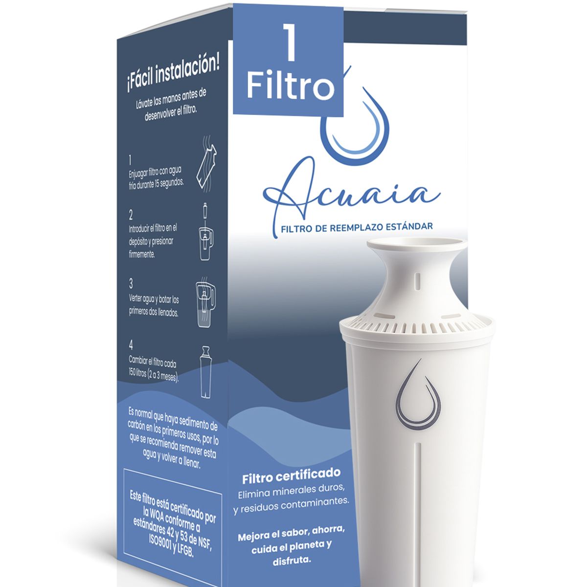 Acuaia 1 filtro clasico jarra compatible Brita certificado, marca ACUAIA - Foto Principal