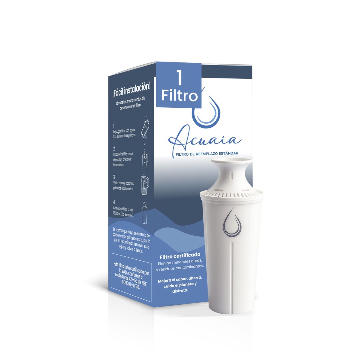 Acuaia 1 filtro clasico jarra compatible Brita certificado, marca ACUAIA - Foto Principal