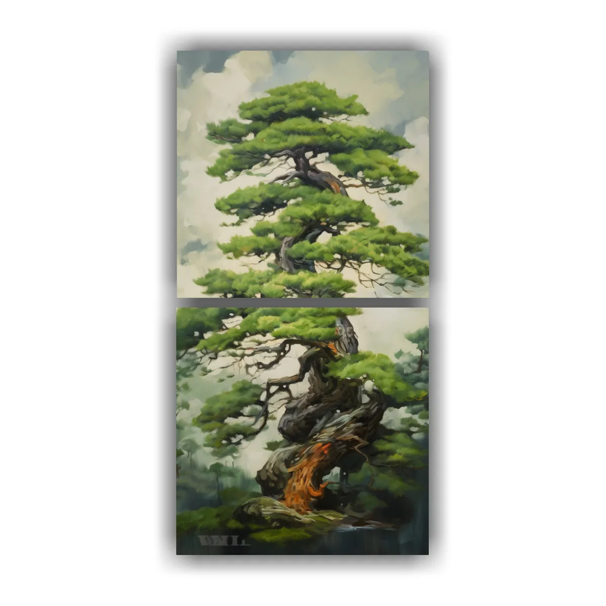 GENERICO - Pintura Abstracta De Un árbol De Pino Bonsái 40x80 Cm