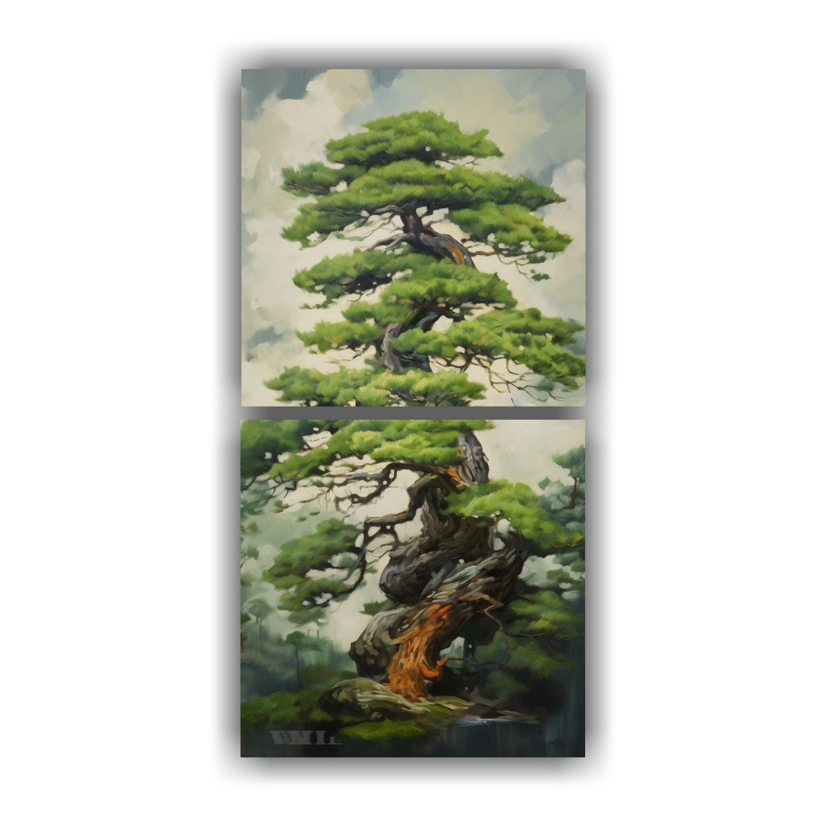 GENERICO - Pintura Abstracta De Un árbol De Pino Bonsái 40x80 Cm