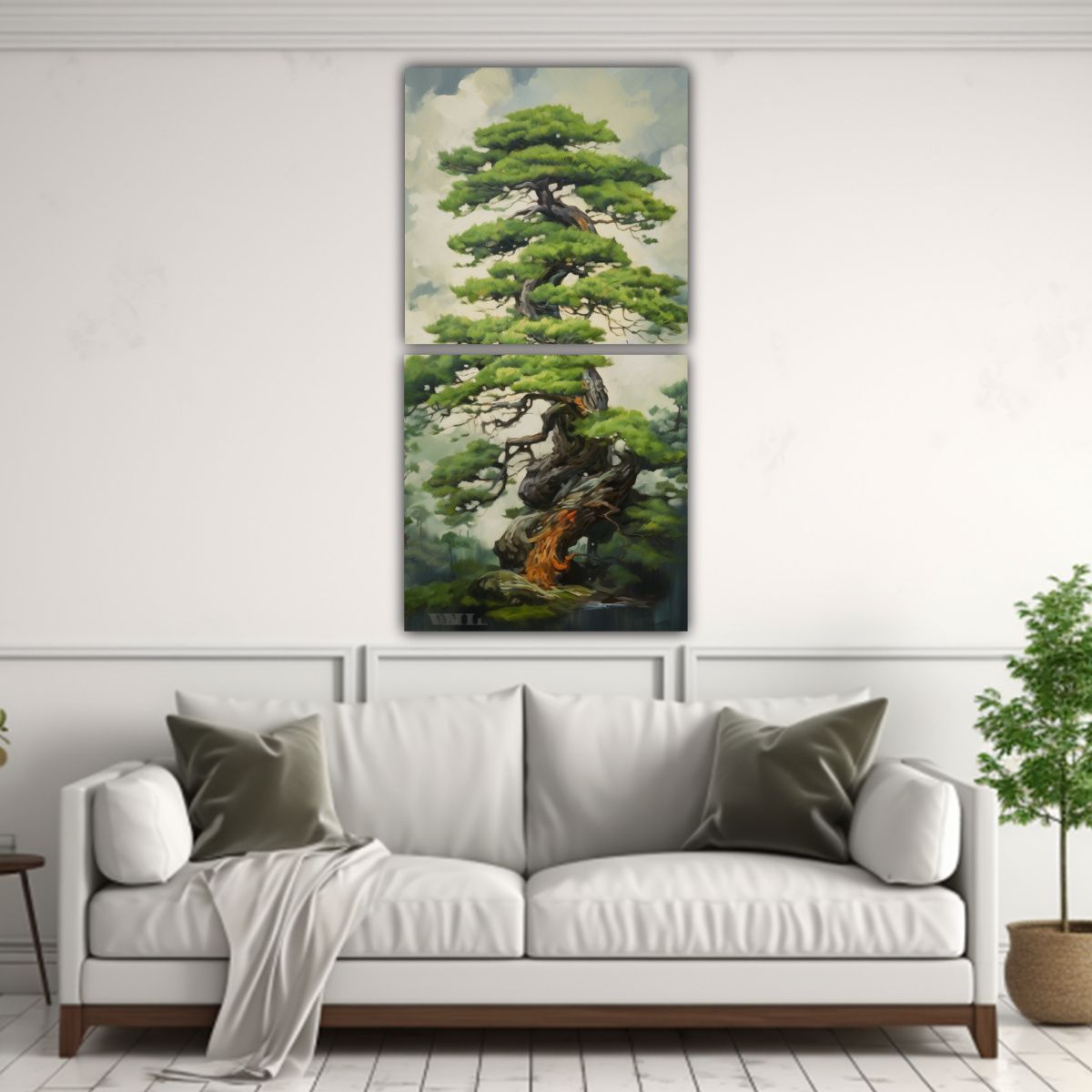 GENERICO - Pintura Abstracta De Un árbol De Pino Bonsái 40x80 Cm