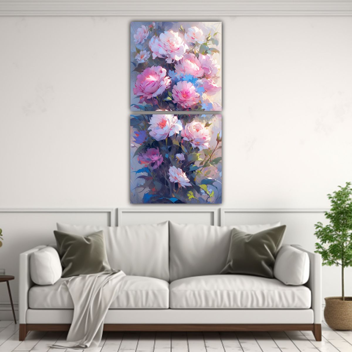GENERICO - Cuadro De Flores Púrpuras Y Rosas En Espacio A 50x100 Cm