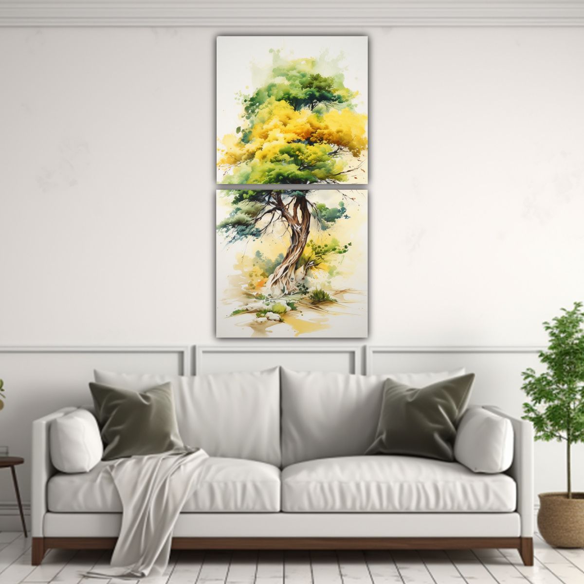 GENERICO - Pintura Abstracta En Colores Amarillo Y Verde Del 60x120 Cm