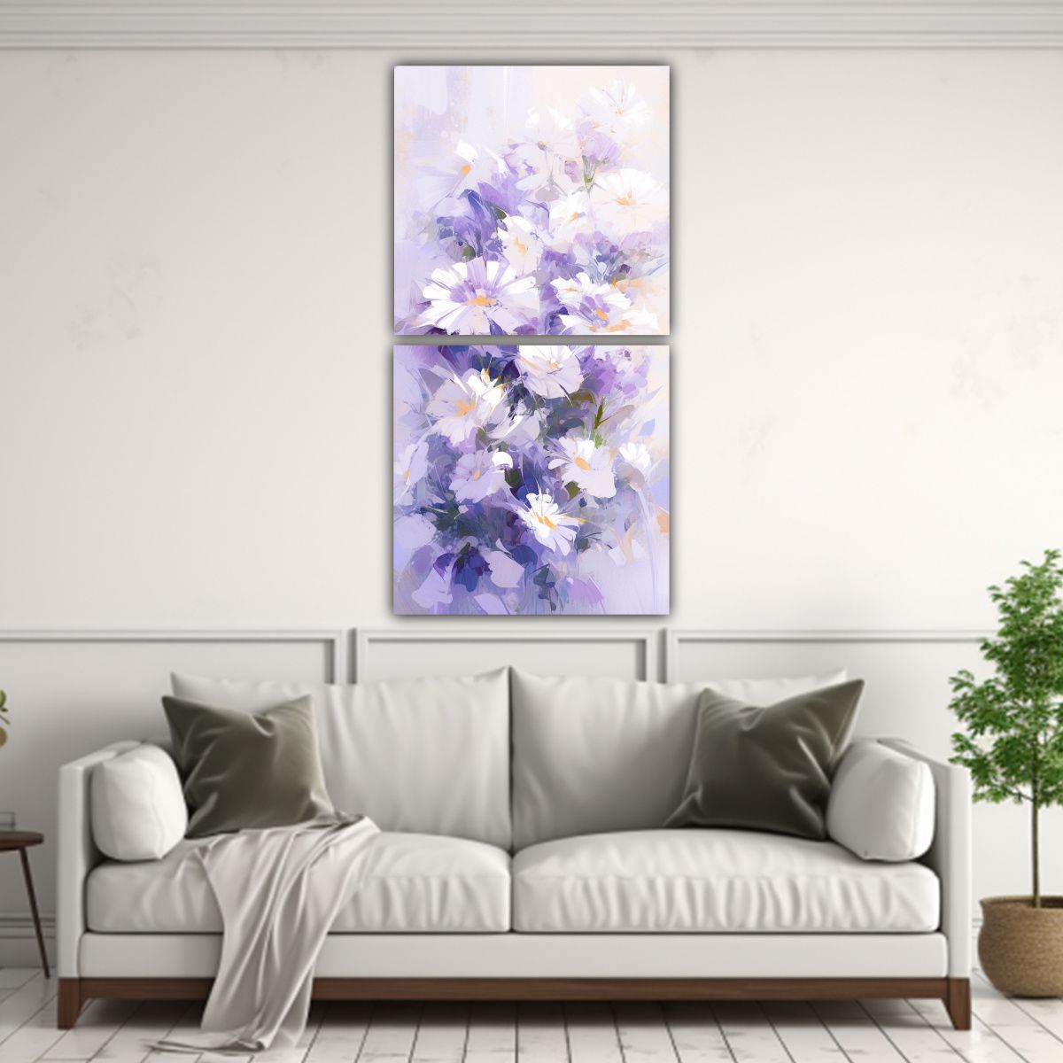 GENERICO - Pintura Moderna Sala Flores Púrpura Y Blanco 20x40 Cm