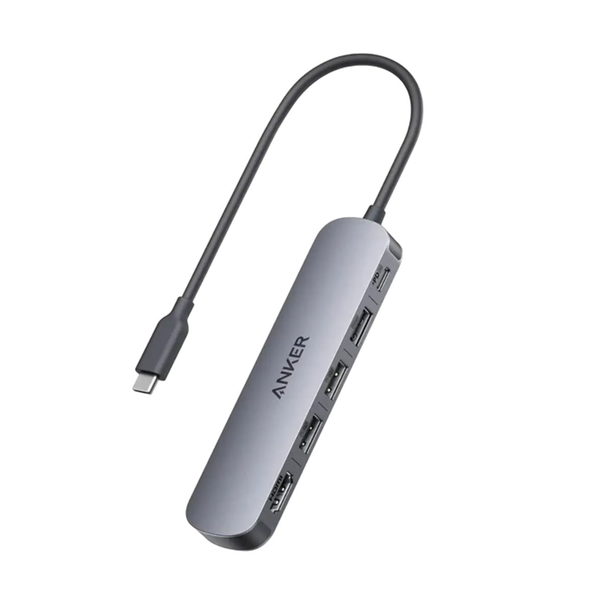ANKER - Anker Hub USB-C 5 en 1 HDMI 4K 30Hz con PD 90W y Puertos USB, Color Gris