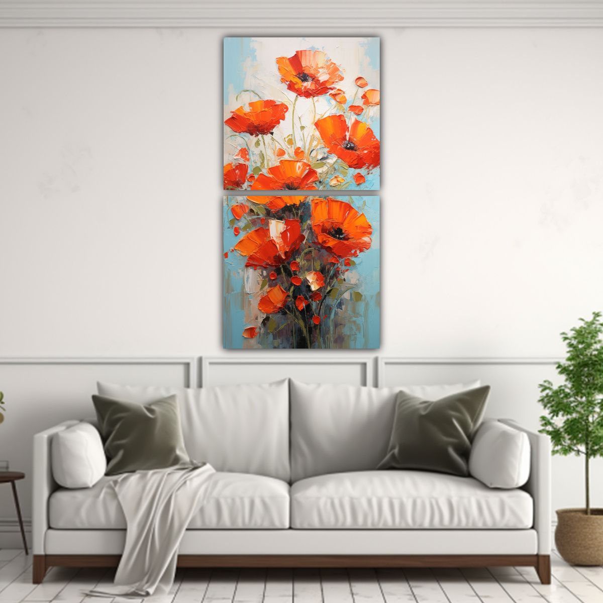 GENERICO - Cuadro De Flores En Lienzo En Colores Rojo Y 20x40 Cm
