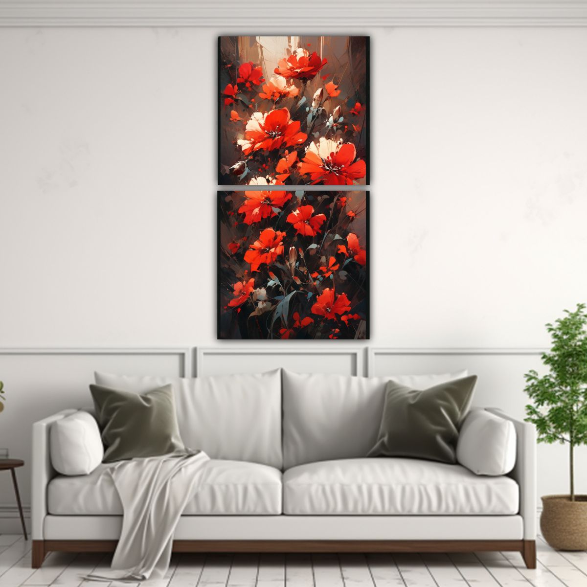 GENERICO - Pintura En Lienzo Con Flores En Colores Rojo Y 40x80 Cm