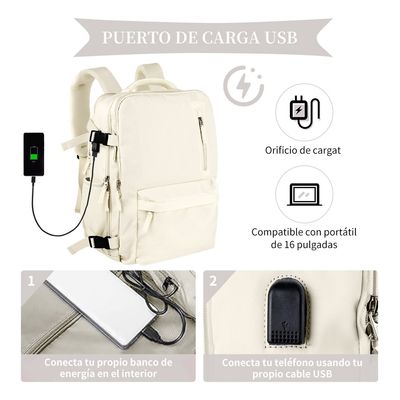 Imagen 2 del producto Mochila De Viaje De Gran Capacidad Con Hombros Usb Puerto Beige