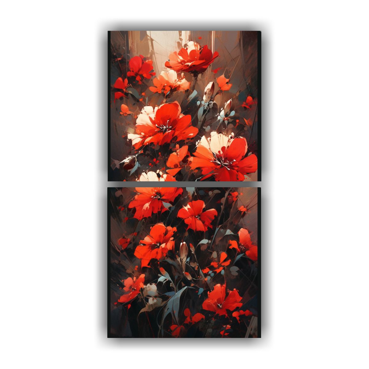 GENERICO - Pintura En Lienzo Con Flores En Colores Rojo Y 30x60 Cm