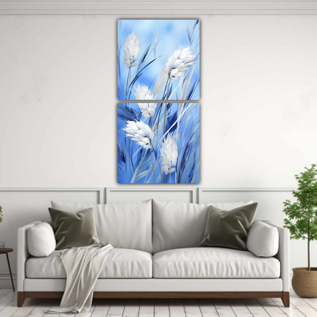 GENERICO - Pintura Mural De Hierba De Caña En Blanco Y Azul 20x40 Cm