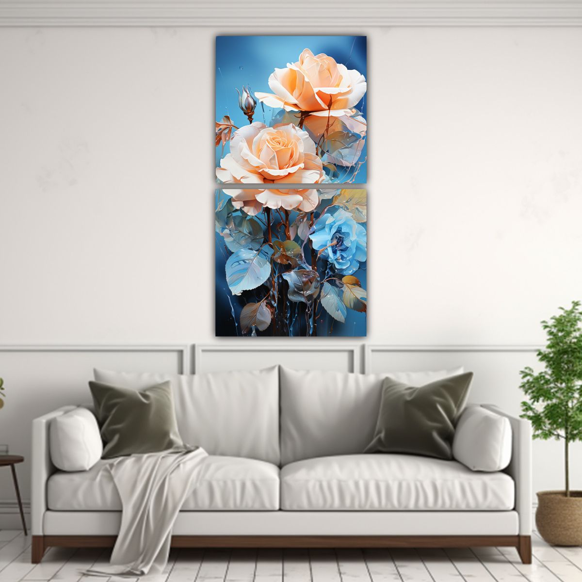 GENERICO - Pintura Abstracta En Colores Turquesa Y Azul Con 40x80 Cm
