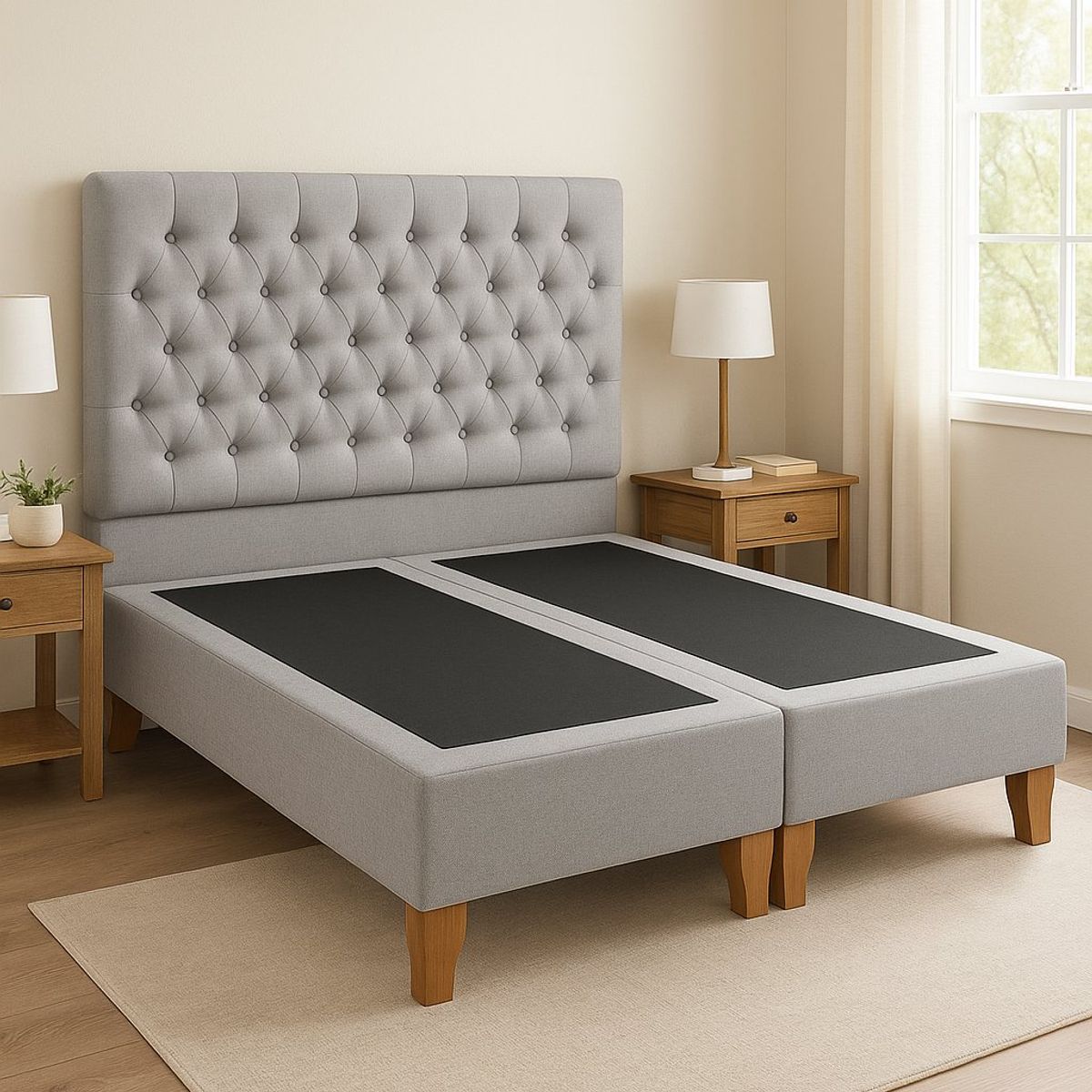 GENERICO - Cama 2 Plazas Modelo Capitone Gris Perla