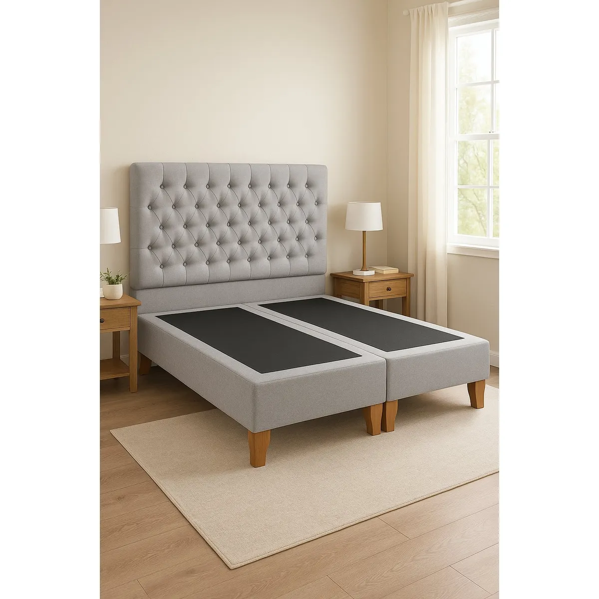GENERICO - Cama 2 Plazas Modelo Capitone Gris Perla