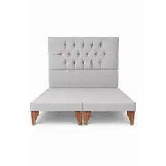 GENERICO - Cama 2 Plazas Modelo Capitone Gris Perla