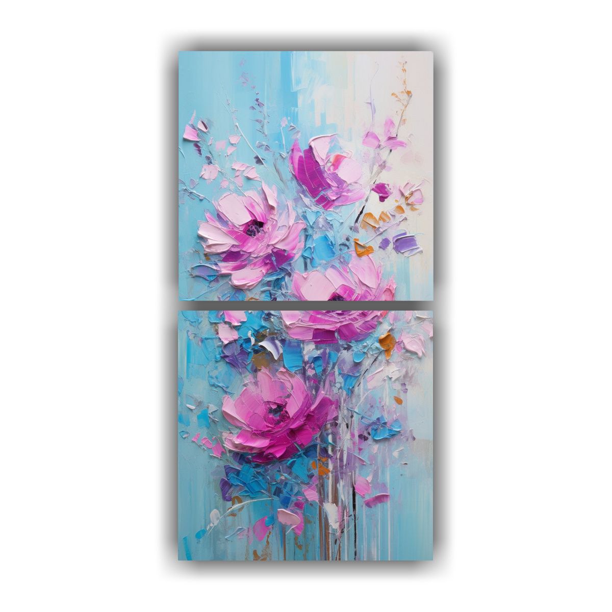 GENERICO - Pintura Vintage En Lienzo De Flores Turquesa Y 20x40 Cm