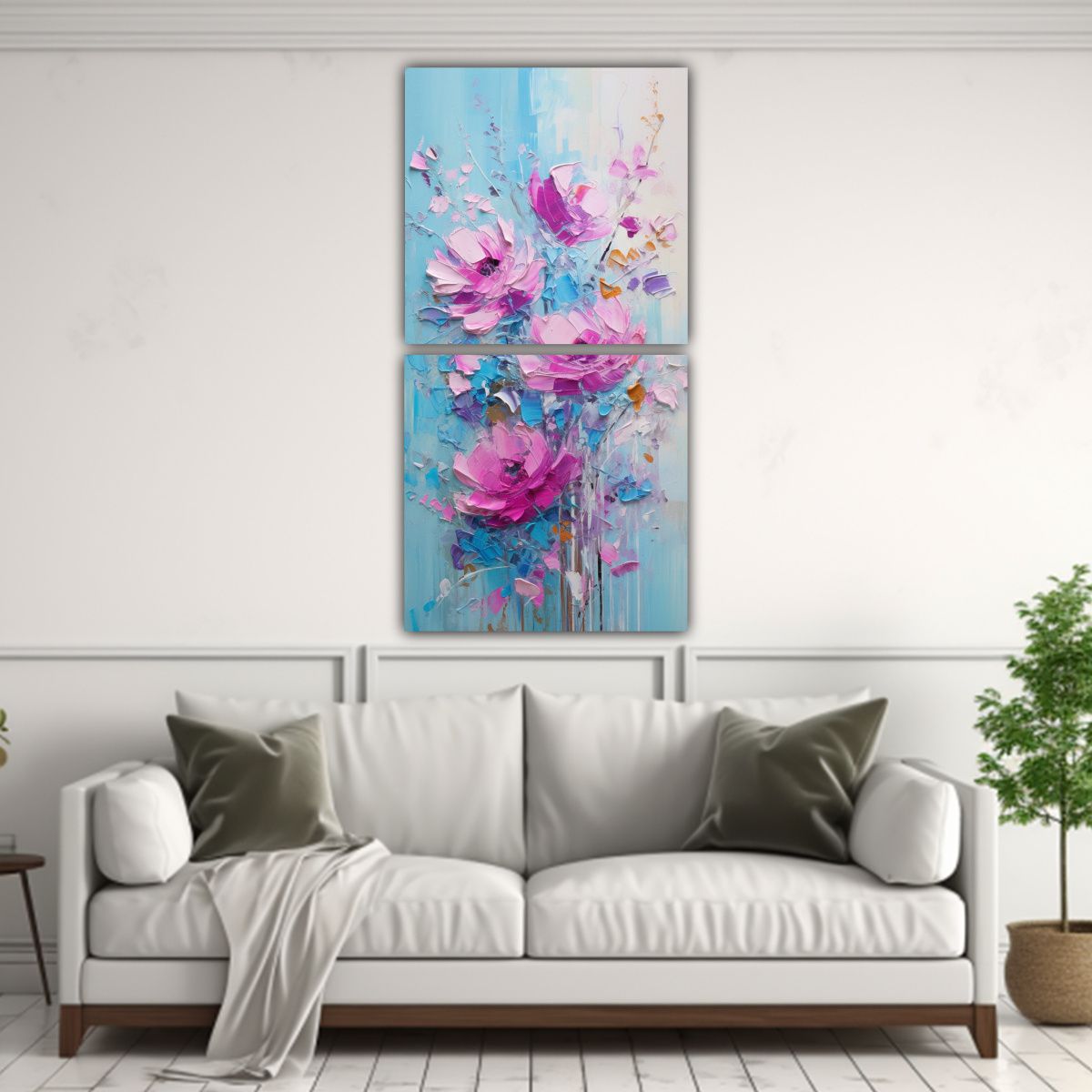 GENERICO - Pintura Vintage En Lienzo De Flores Turquesa Y 20x40 Cm