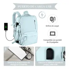 SUPERCENTER - Mochila De Viaje De Gran Capacidad Con Hombros Usb Puerto Azul
