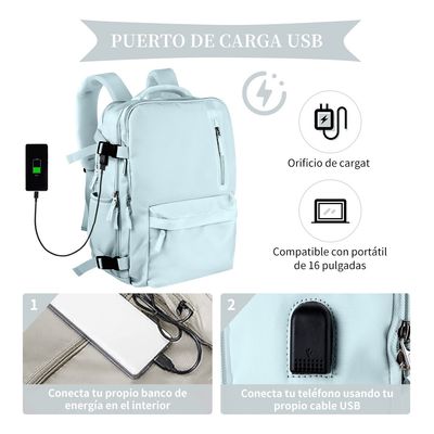 Imagen 2 del producto Mochila De Viaje De Gran Capacidad Con Hombros Usb Puerto Azul