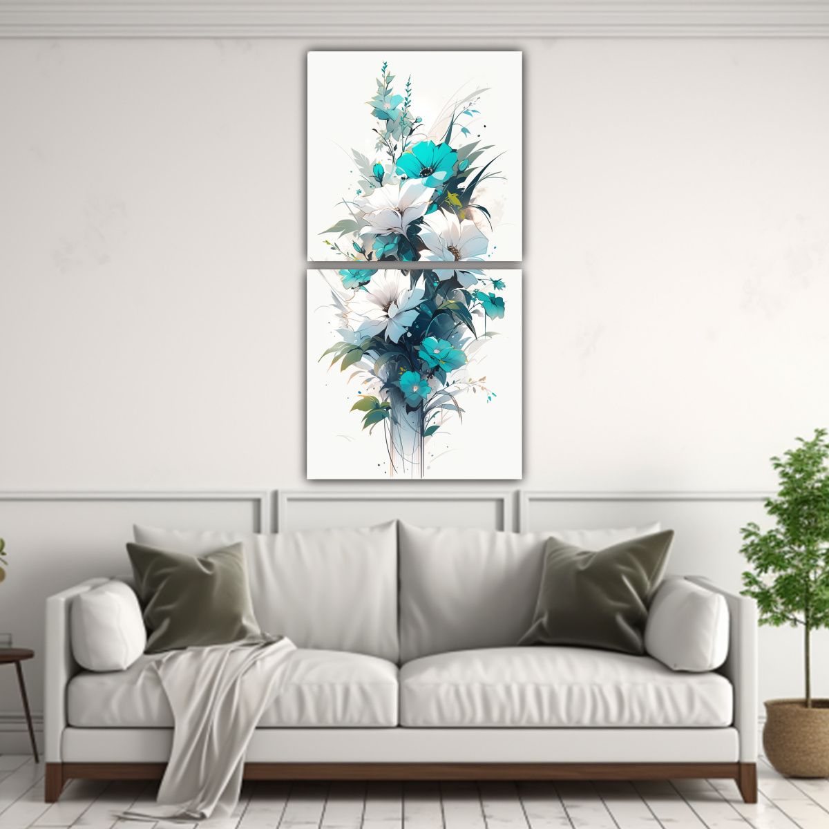 GENERICO - Cuadro Decorativo Simple En Blanco Y Turquesa Con 50x100 Cm