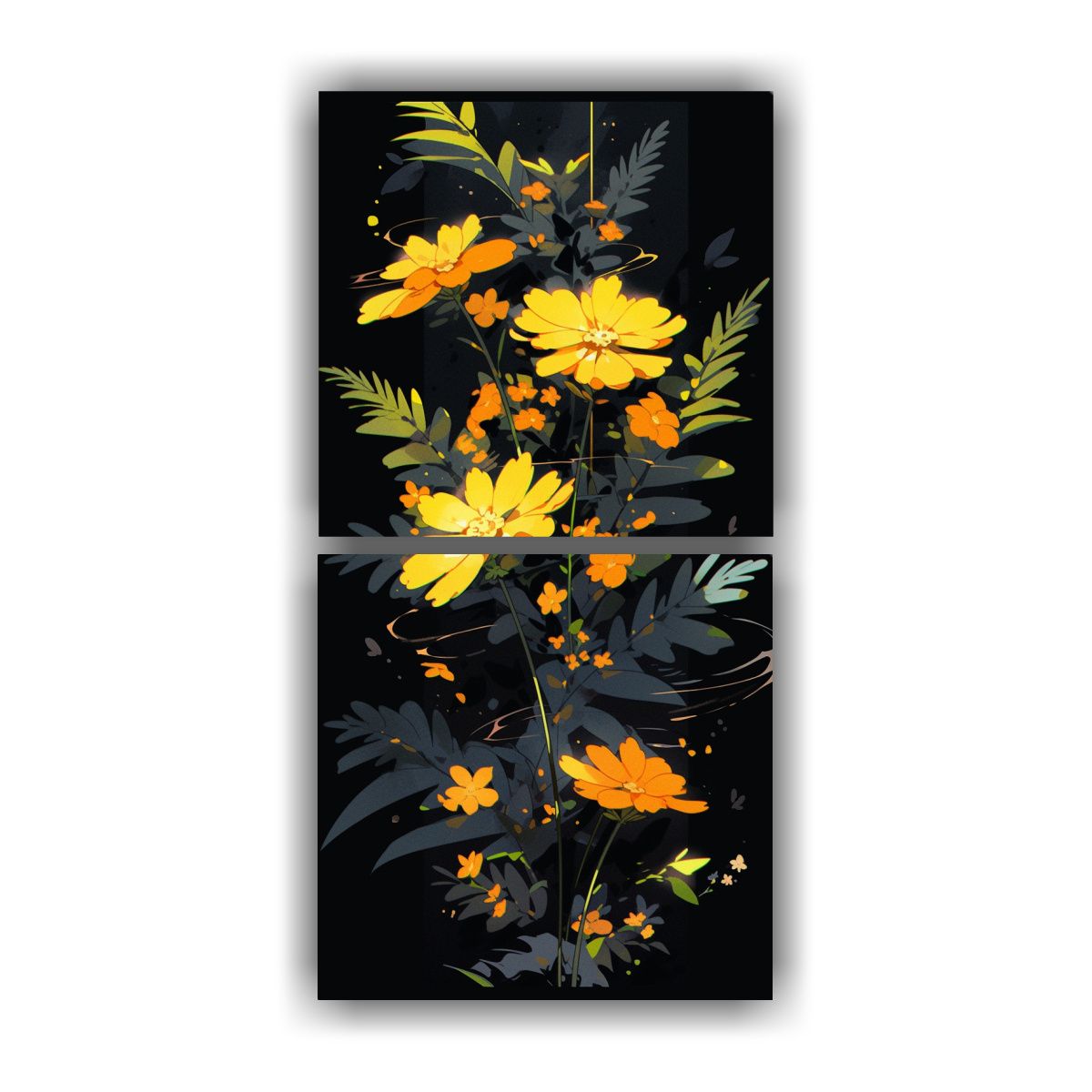 GENERICO - Díptico Movimiento Amarillo Y Negro En 50x100 Cm