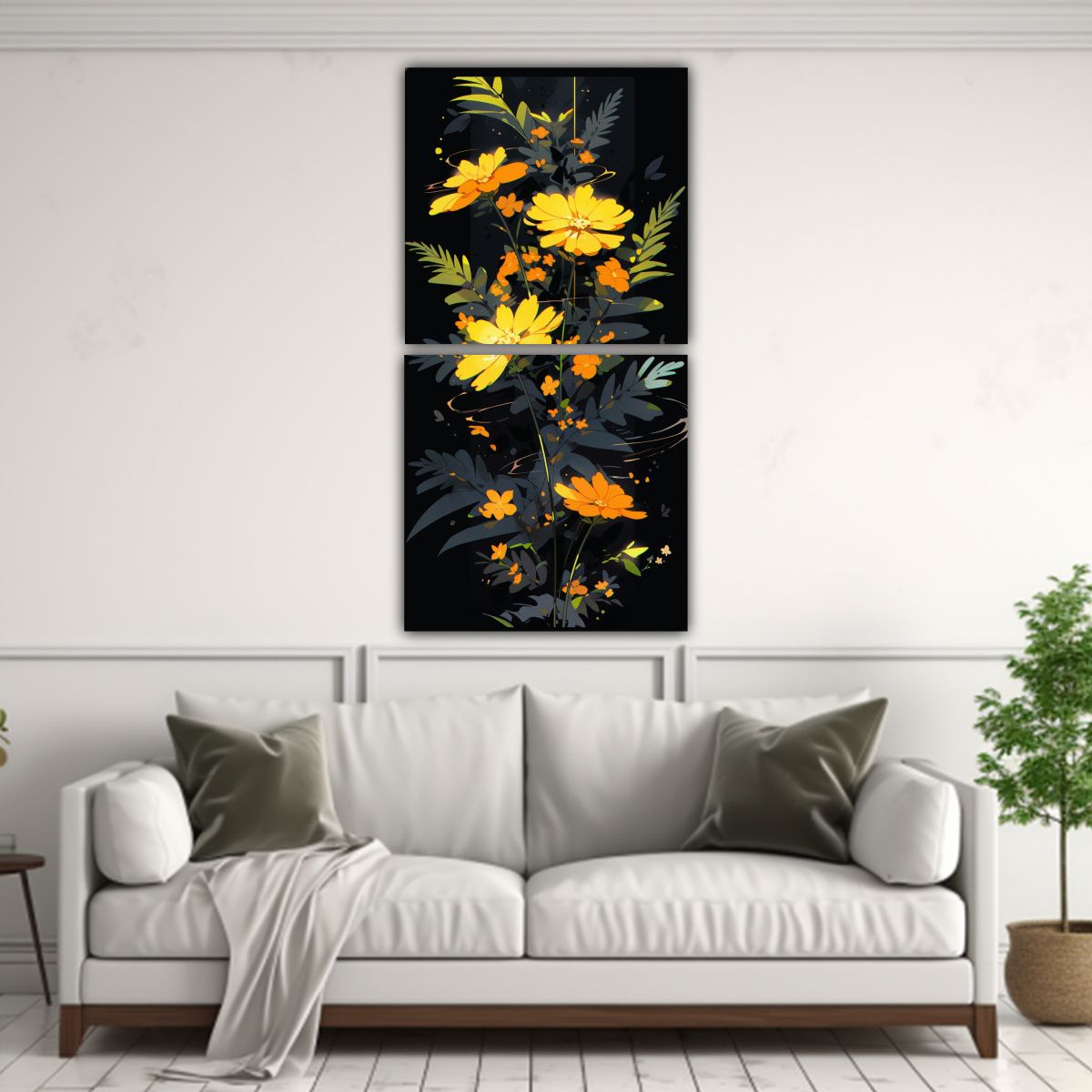 GENERICO - Díptico Movimiento Amarillo Y Negro En 40x80 Cm