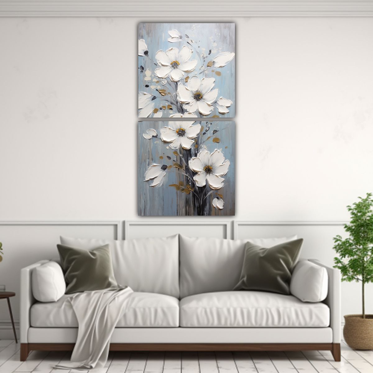 GENERICO - Cuadro De Flores En Blanco Y Negro Para 60x120 Cm