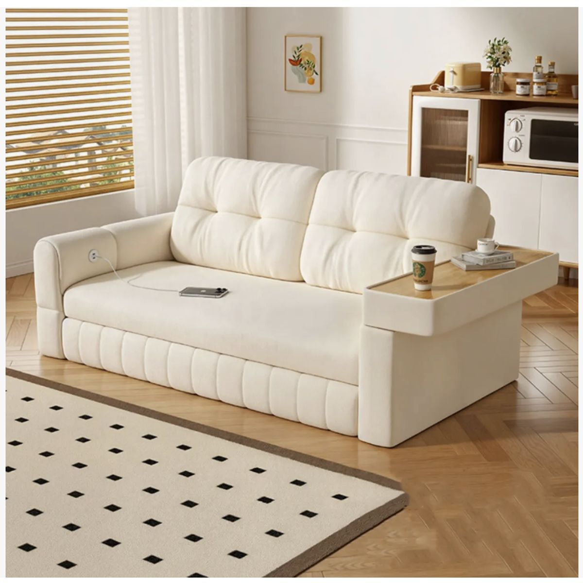 HOMER DESIGN - Sofa Cama 2 Cuerpo Alcenamiento Cama 1.5 Plazas Con Cargador