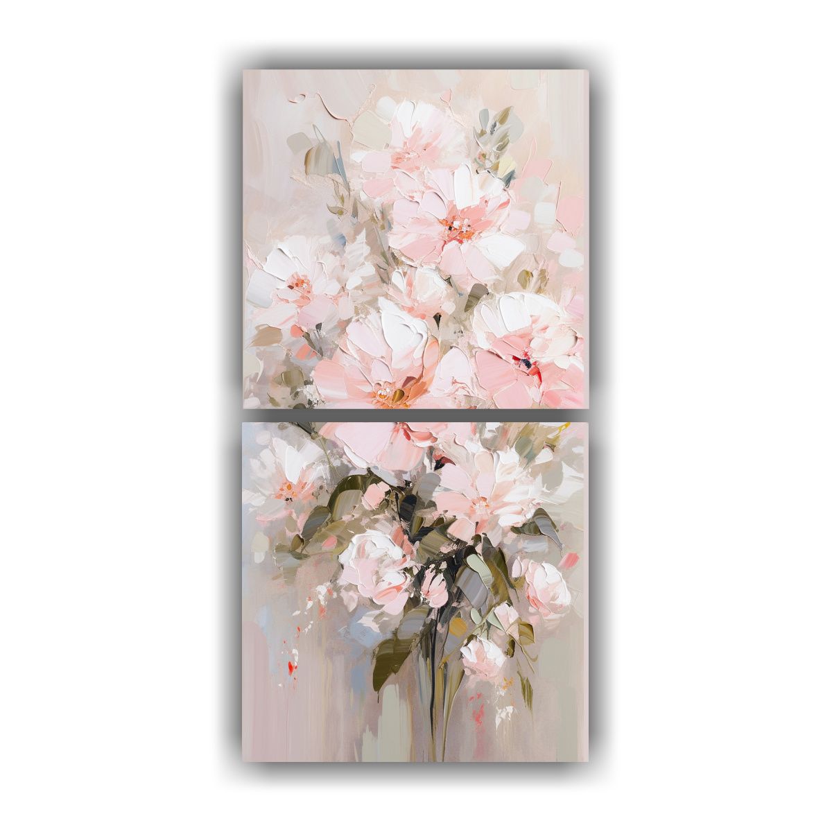 GENERICO - Pintura En Lienzo Flores En Blanco Y Rosa Estilo 20x40 Cm
