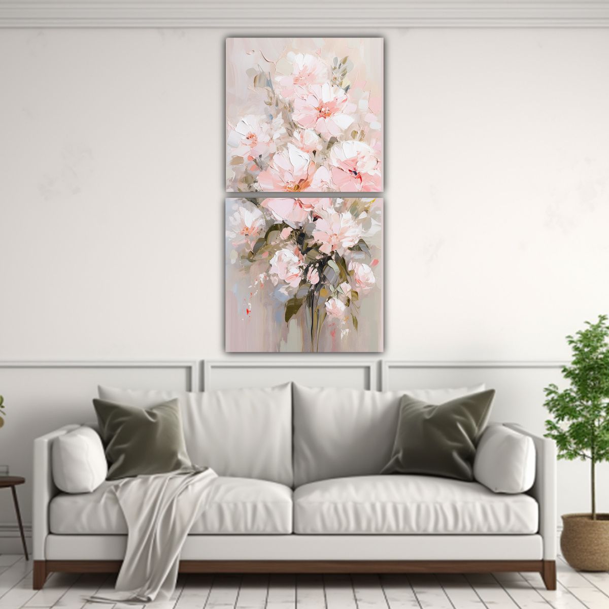 GENERICO - Pintura En Lienzo Flores En Blanco Y Rosa Estilo 20x40 Cm