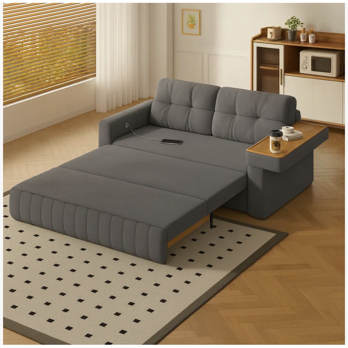 HOMER DESIGN - Sofa Cama 2 Cuerpo Alcenamiento Cama 1.5 Plazas Con Cargador