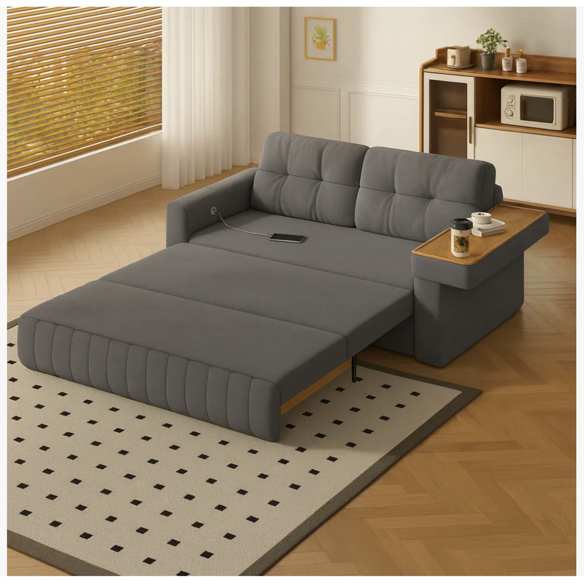 HOMER DESIGN - Sofa Cama 2 Cuerpo Alcenamiento Cama 1.5 Plazas Con Cargador