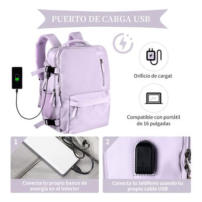 Imagen 2 del producto Mochila De Viaje De Gran Capacidad Con Hombros Usb Puerto Violeta