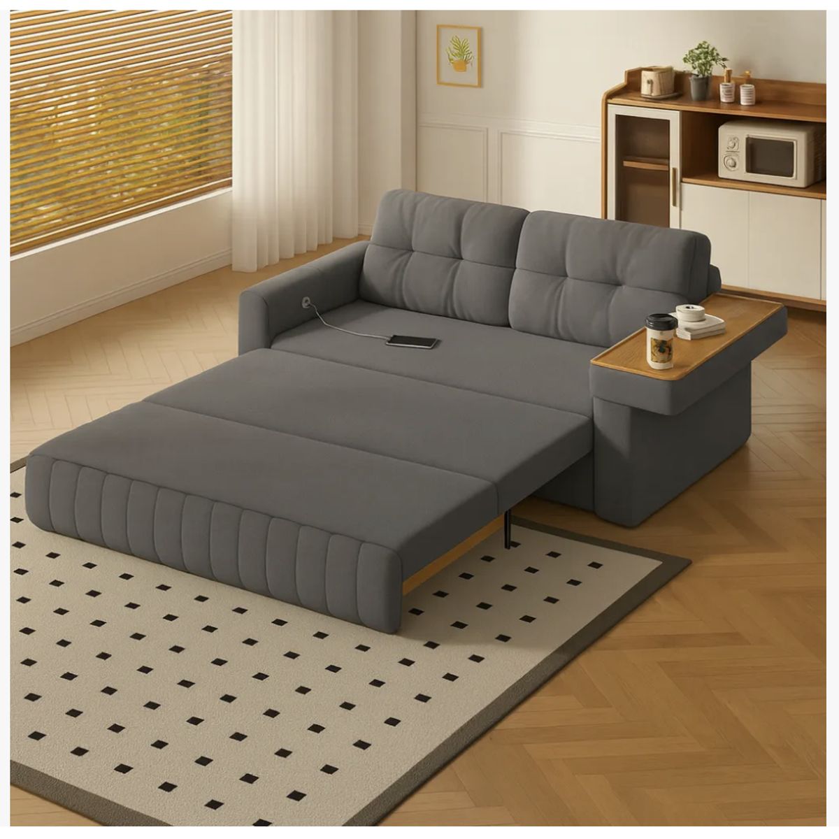 HOMER DESIGN - Sofa Cama 3 Cuerpo Alcenamiento Cama 2 Plazas Con Cargador