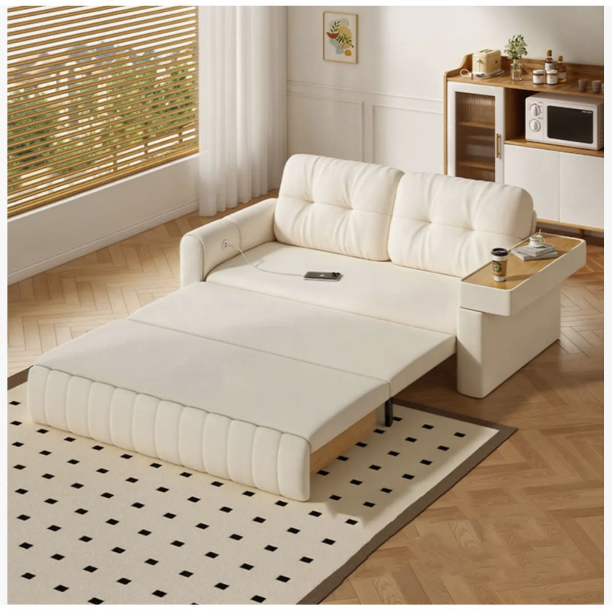 HOMER DESIGN - Sofa Cama 3 Cuerpo Alcenamiento Cama 2 Plazas Con Cargador