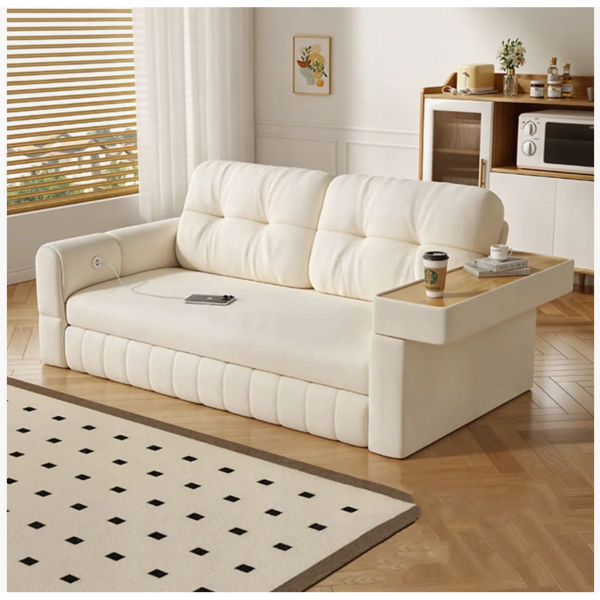 HOMER DESIGN - Sofa Cama 3 Cuerpo Alcenamiento Cama 2 Plazas Con Cargador