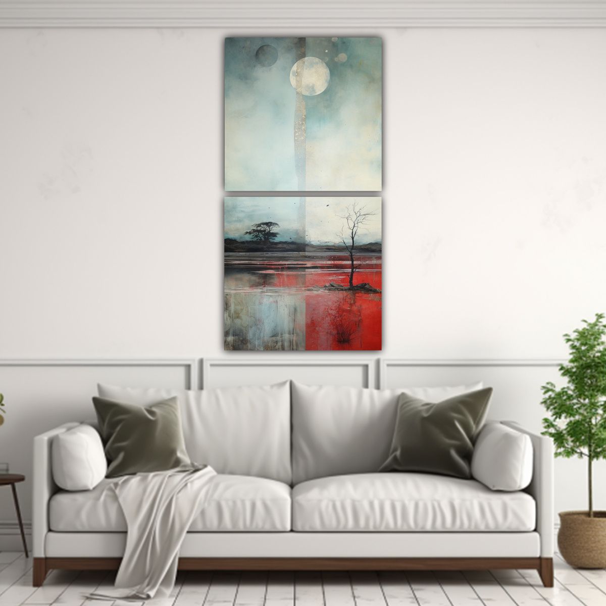 GENERICO - Set 2 Lienzos Pintura Mural Vertical Con Acuarela 50x100 Cm