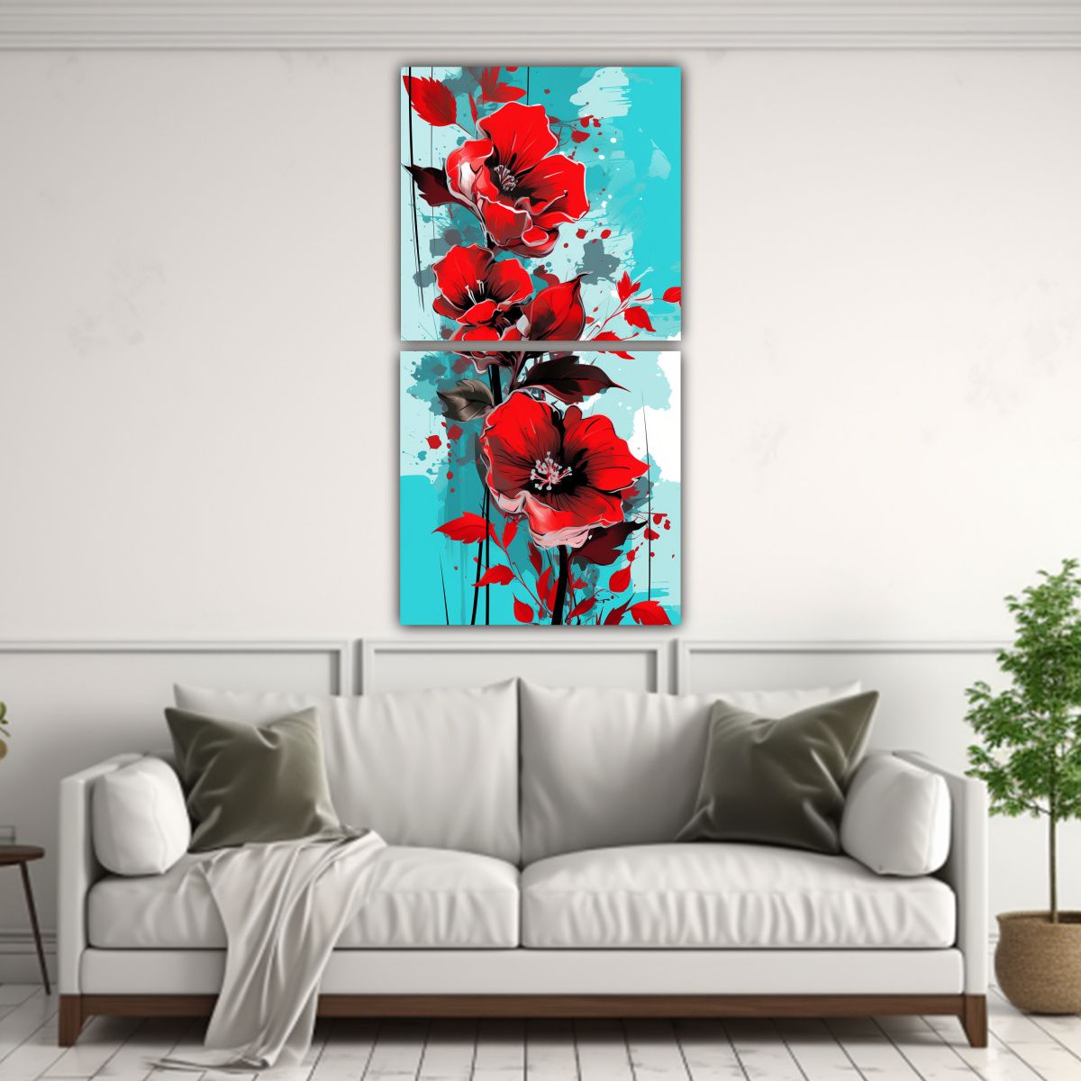 GENERICO - Artes Impreso Impresionante Rojo Y Turquesa 20x40 Cm