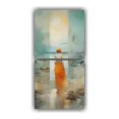 GENERICO - Pintura De Escena En Imagen Con Naranja Turquesa 20x40 Cm