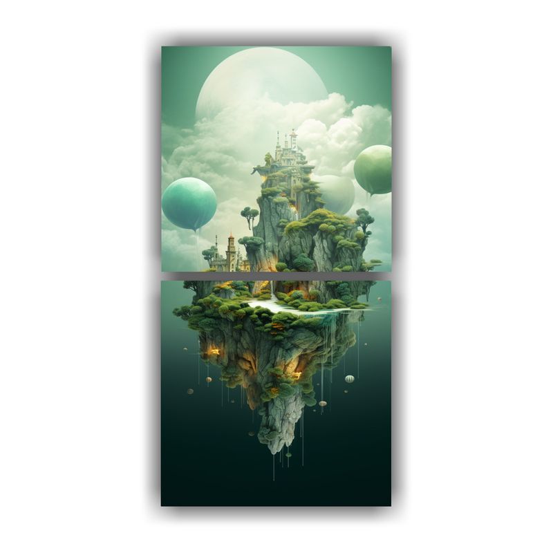 GENERICO - Paisaje Onírico Surrealista Con Islas Flotantes 40x80 Cm