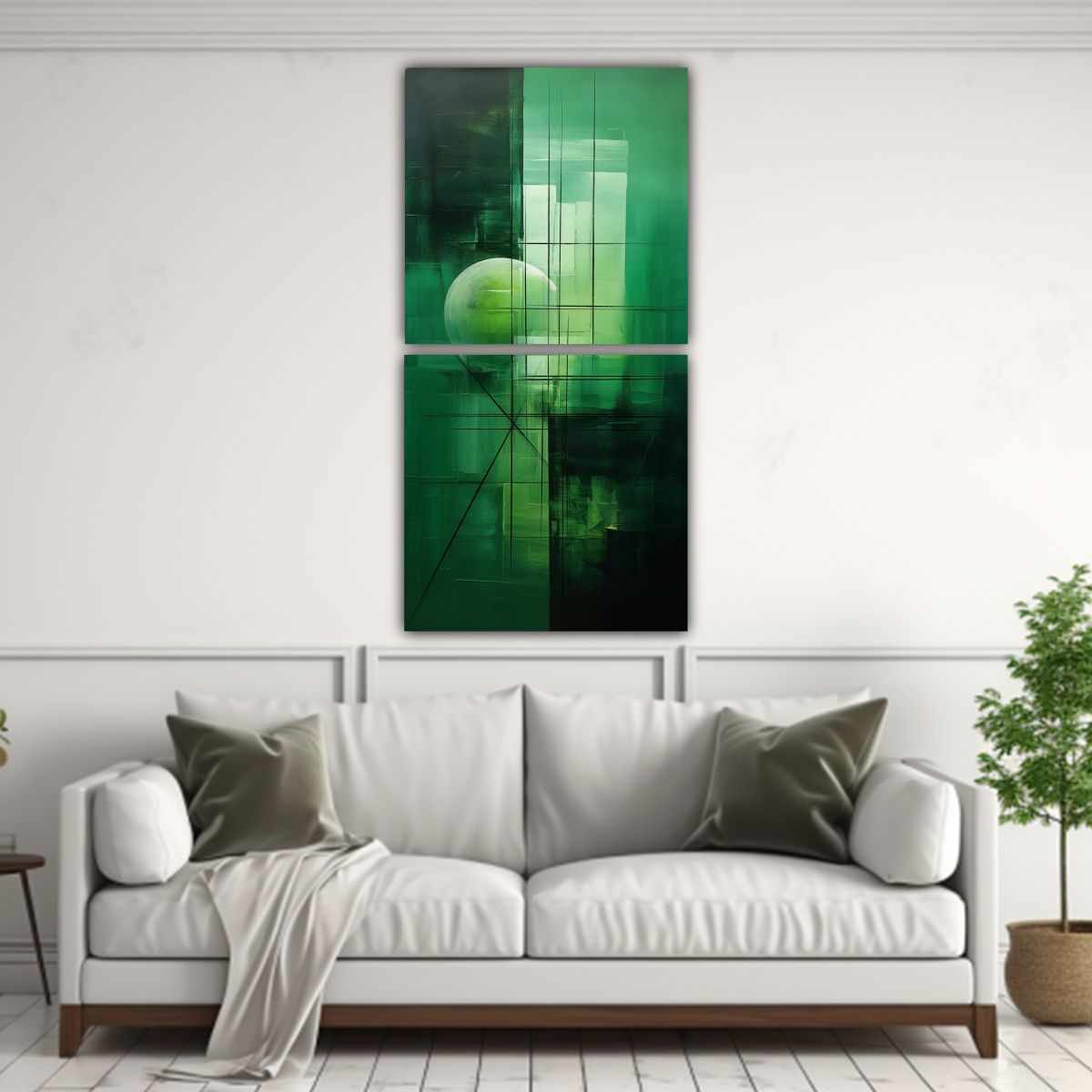 GENERICO - Díptico Abstracto En Tonos Verdes 30x60 Cm