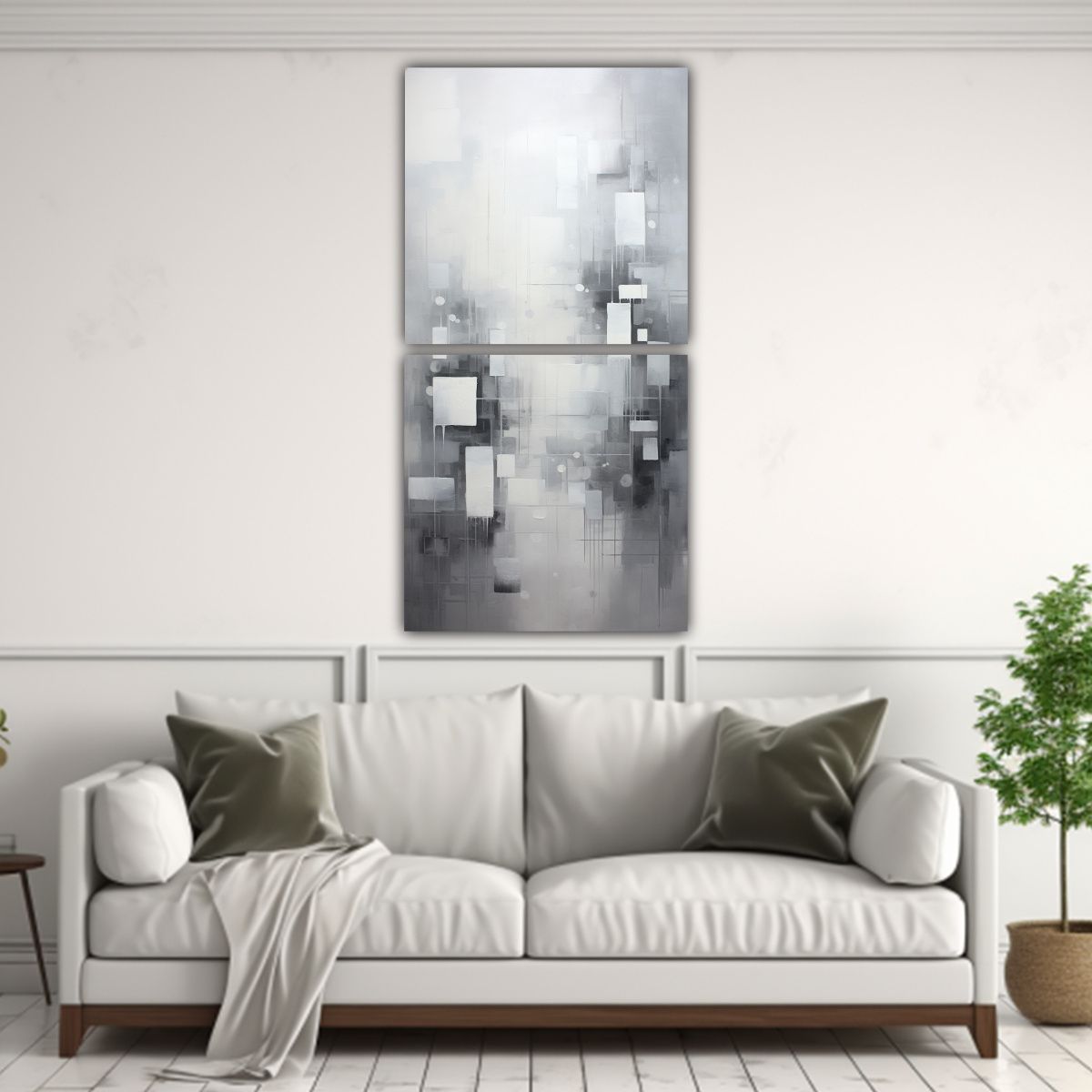 GENERICO - Cuadros Abstractos En Blanco Y Gris Belleza 30x60 Cm