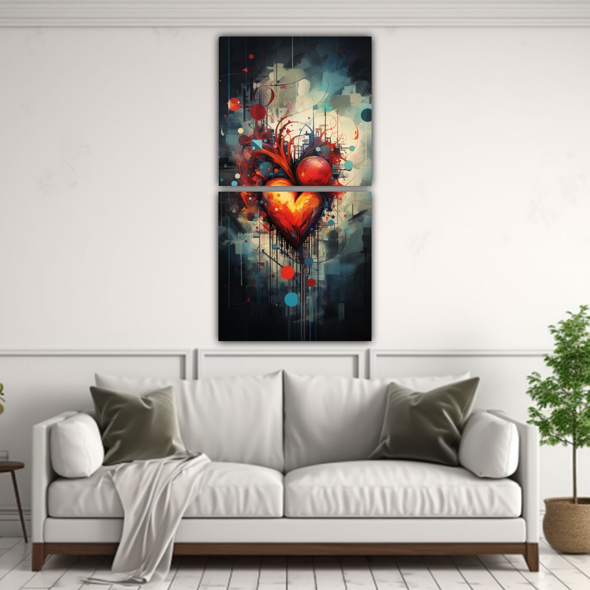 GENERICO - Pinturas Abstractas De Ritmo Cardíaco En Dos 20x40 Cm