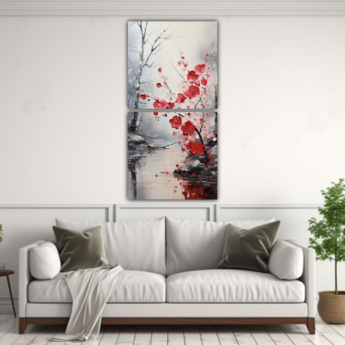 GENERICO - Cuadro De Madera Abstracto De Árboles En Plata Y 40x80 Cm