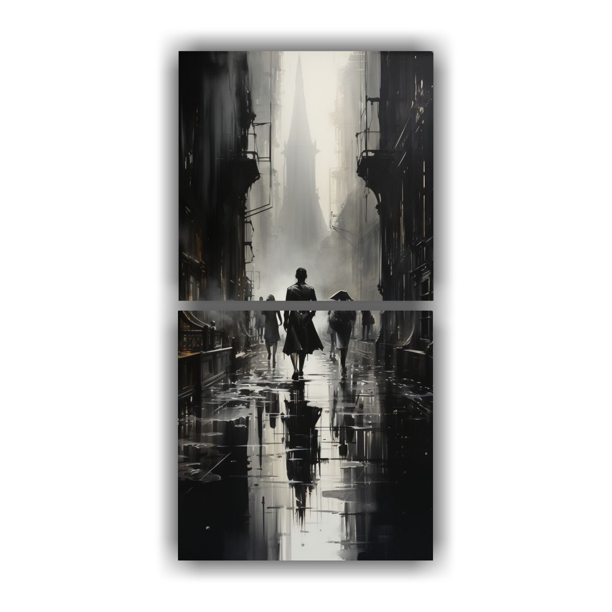 GENERICO - Dos Canvas Modernos Intenso Dibujo A Tinta De 30x60 Cm